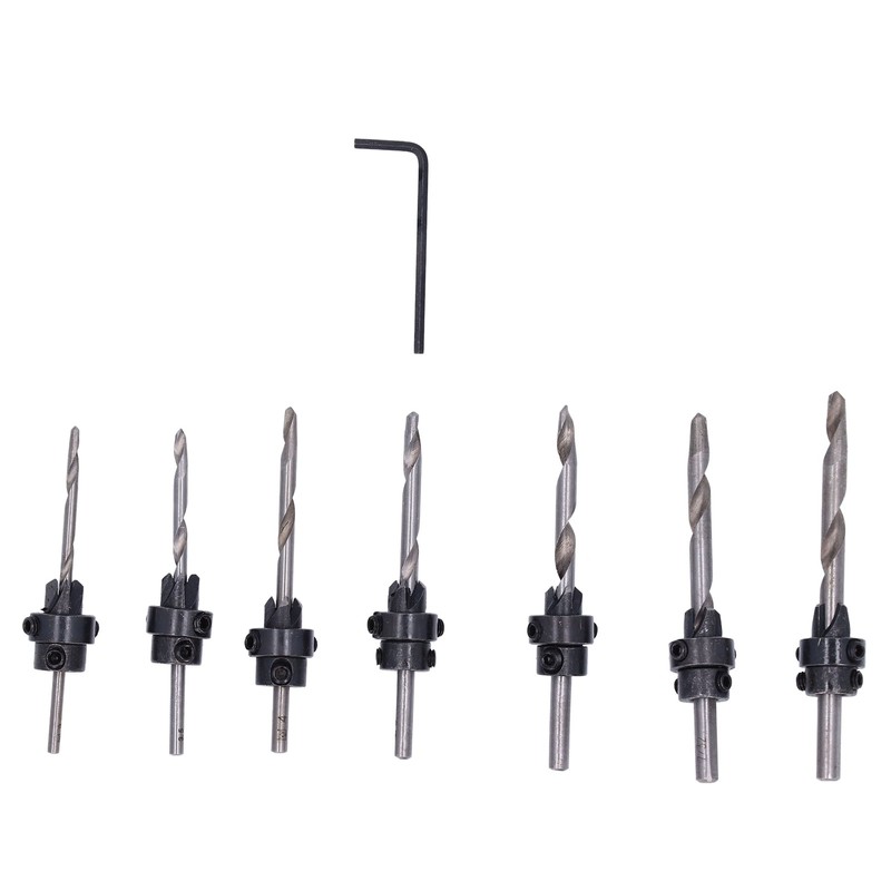 8Pcs/Set Tapered Countersink Bit Screw Set High Speed Steel Wood