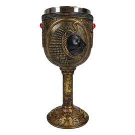 Ebros Ancient Egyptian Wine Goblet In Golden Hieroglyphic Design With Gods Of Egypt Face 6oz 7"Tall (Sekhmet)