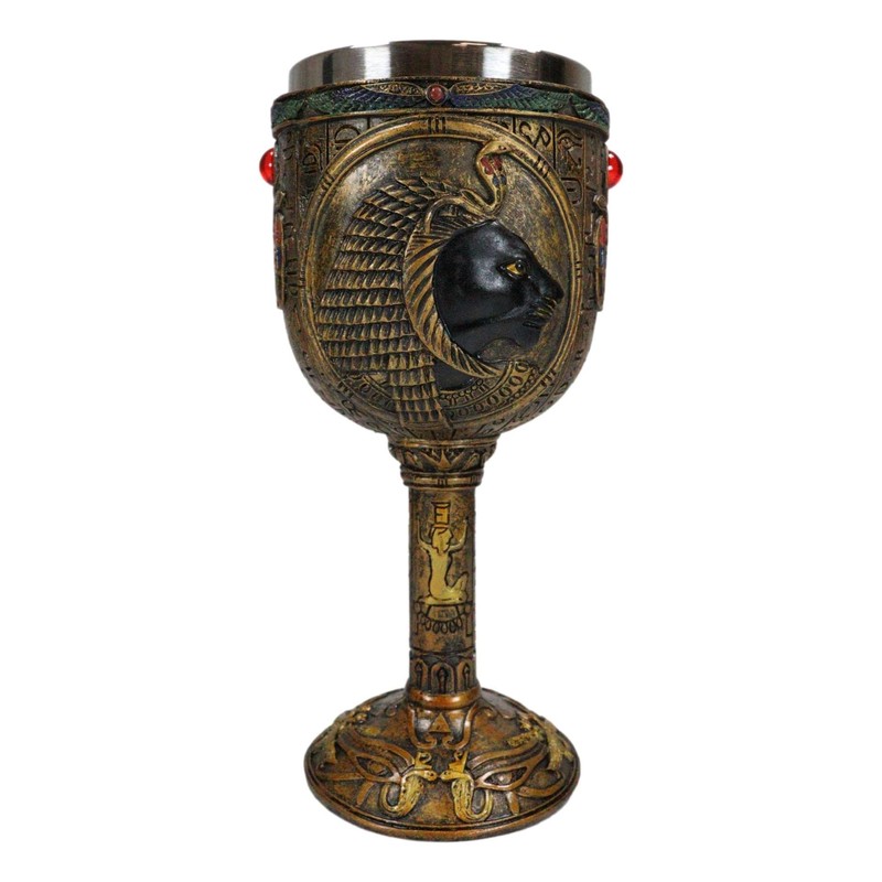 Ebros Ancient Egyptian Wine Goblet In Golden Hieroglyphic Design With