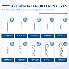 558 Pcs Cotter Pin Assortment Kit, 10 Sizes 304 Stainless Steel R Clips Hardware Pins & Hairpin Cotter Pins Set, Spring Fasteners Hitch Pin for Trailer Locking, Trailer Clamps, Lawn Mowers