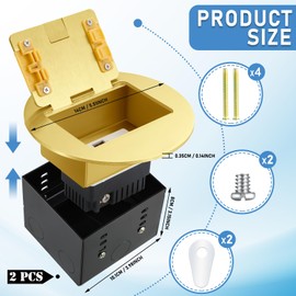 Kanayu 2 Pack Gold Recessed Floor Outlet, 3.98"x 3.66" x 3.15" 1-Gang, Round Receptacles Duplex with 4.8A USB Chargers 20A TR Device and Adjustable Steel Box, Electrical Outlet Kit, Etl Listed
