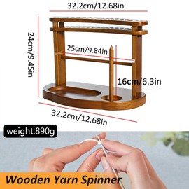 Kivinia Wooden Yarn Holder for Knitting and Crocheting, Yarn Spinner Yarn Ball Holder Stand with Yarn Storage, Knitting Accessories Cool Gifts for Crocheters and Knitting Lovers (Walnut Color)
