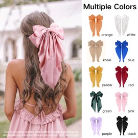 SUQ 10PCS Big Bow Haarclips, überdimensionierte Satin Haarbögen, Einfarbe Französische Barrette, Haar Zubehör Bowknot mit langem Schwanz Band, Riesen Haarbogen für Frauen Mädchen