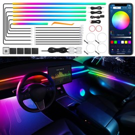Dreamcolor Acrylic Interior Car LED Strip Light with Wireless APP, RGB 22 in 1 with 175 inches 612 LEDs Fiber Optic Strip Lights for Car, Dual Zone Music Sync Neon Car Ambient Lighting Kits
