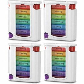 KAMACA Pack of 4 (= 4 pieces) practical medication dispenser 28 days with 4 compartments per day, pill box, pill box, pill box, weekly dispenser (set of 4 - 4 weeks - white)