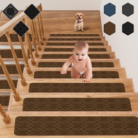 Brown Stair Treads for Wooden Steps,15 Pack 30" X 8" Non Slip Stairs Carpet Treads Indoor Stair Mats for Kids Elders and Pets