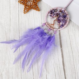 LOMOHOO Dream Catcher Car Rear View Mirror Pendant Car Charm with Crystal Beads Tree of Life Small Dream Catchers for Rearview Mirror Hanging Kids Bedroom Decor 3”Diameter (purple)
