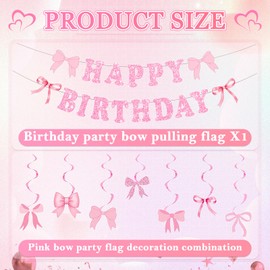 Pink Bow Birthday Decorations for Girls,Coquette Hanging Swirls Set,Coquette Birthday Decorations,Pink Bow Party Banner,Baby Shower Party Supplies for Women Teens