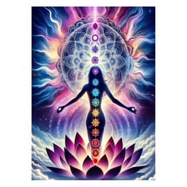 OFRKE Diamond Painting Kits for Adults, Meditating Woman in Lotus Pose Yoga Colorful Chakras and Aura Glow Sac Diamond Painting with Tools for Home Wall Decor Full Drill 12x16Inch