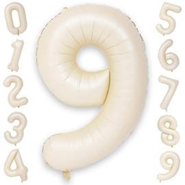 40 Inch Beige Numbers 9 Balloons, Large Self Inflating Cream White Digital 9 Helium Balloons, Giant Foil Mylar Number 9 Balloons for Women Men Girls Boys 9th Birthday Party Anniversary Decorations