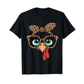 Vintage Cat Gift Store Leopard Print Thanksgiving Funny Turkey Face Glasses T-Shirt