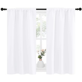 NICETOWN Kitchen Curtains 2 Panels 45 Inches Long for Windows Above Sink, Short Small Room Darkening Curtains Thermal Insulated Rod Pocket Window Treatment for Bedroom Dunk Bed, Pure White, 34W x 45L