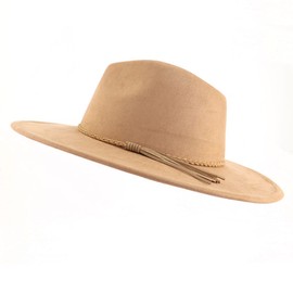 LIDHAY Big Wide Brim Fedora Hats for Women Men Western Suede Hat Large Felt Panama Hat Rancher Hat JP003 Camel