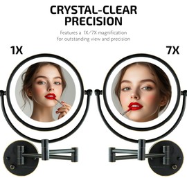 OVENTE 9" Lighted Wall Mount Makeup Mirror with 1X/7X Magnification, Double Sided Magnifying Bathroom Mirror, LED Glow Light, 360° Swivel Design, Extendable Folding Arm, Rubbed Bronze MPWD3185BZ1X7X
