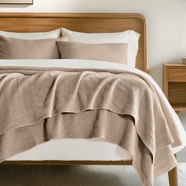 EVERGRACE Cotton Coverlet Set Full Queen Size 3 Pieces, Lightweight Soft Ribbed Matelassé Bedspread Quilt Set, Cozy Oversized Quilted Bedding Set with 2 Pillow Shams for All Seasons, Urban Taupe