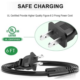 2 Prong Power Cord for Sonos Play one 1 3 5 SUB Spakers, Sonos Five, Sonos Beam, Sonos Ray, Sonos Arc, Sonos Amp, Sonos Playbase, Playbar TV Soundbar, Sonos Sub Gen 3 Power Cable Replacement (6Ft)