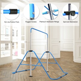 YEEGO DIRECT Gymnastic Bars for Kids,Folding Horizontal Kip Bars Height Adjustable Horizontal Monkey Bars Gymnastics Bars for Home Ages 8-12 Blue