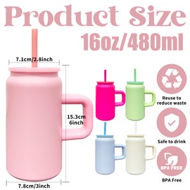 4 Pack 16 oz Sublimation Tumblers with Handle and Straw for Kids, Stainless Steel Sublimation Tumblers Bulk with Lids, Vacuum Insulated Iced Coffee Cups for DIY Craft Heat Press Print (Mixed,4 pack)