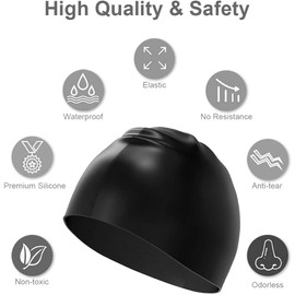 1Pcs Swim Cap, Swimming Cap Man Women, Pure Color Nylon Spandex Fabric Comfortable and Not Tight, Bathing Swim Cap for Long and Short Hair (Black)