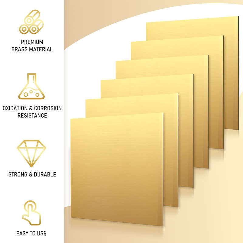 6 Pieces Brass Sheet 6 x 6 Inches, 24 Gauge