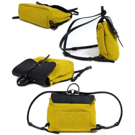 Baggy Port SEAGULL SHIP SMIC-018M Women's Backpack, Genuine Leather, Daypack, Deformable Round Flap, Waterproof Canvas, Tochigi Leather, Made in Japan, Unisex, Women's, Casual Bag, Waterproof, mustard