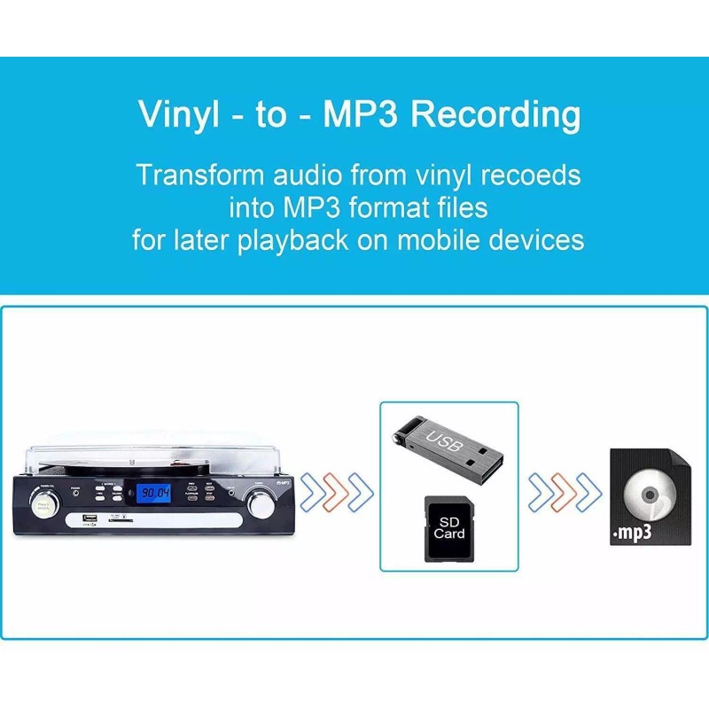 Digitnow! Bluetooth Record Player with Stereo Speakers Turntable for Vinyl