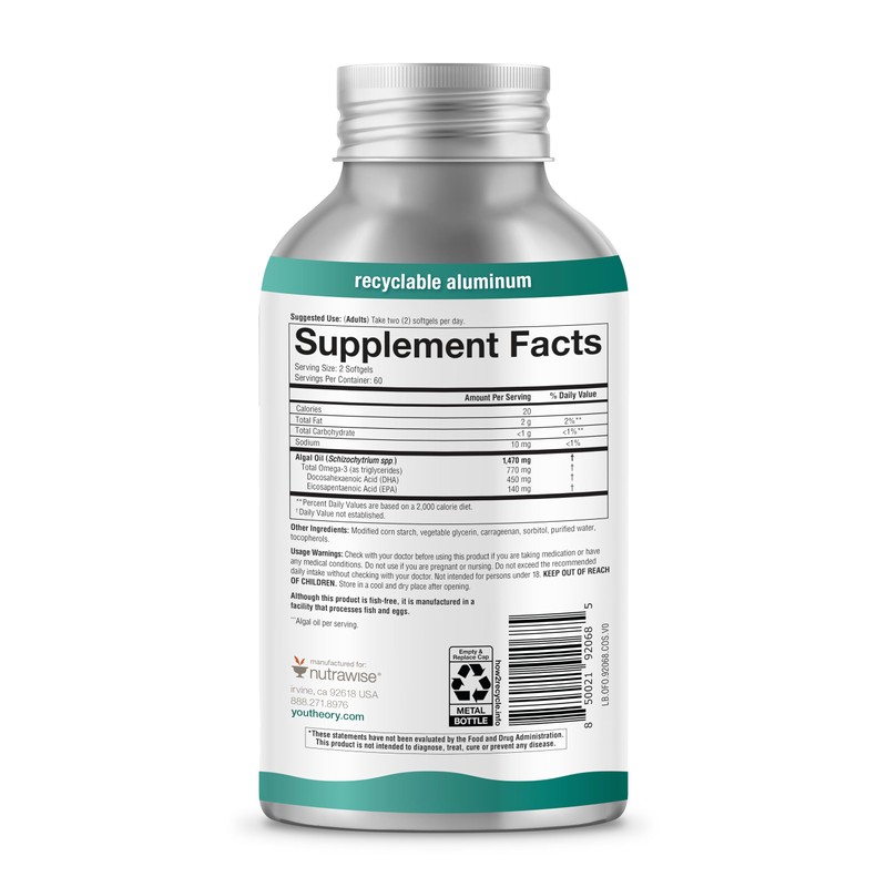 Youtheory Ocean-Friendly Omega - Vegan Algae Omega 3 Softgel -