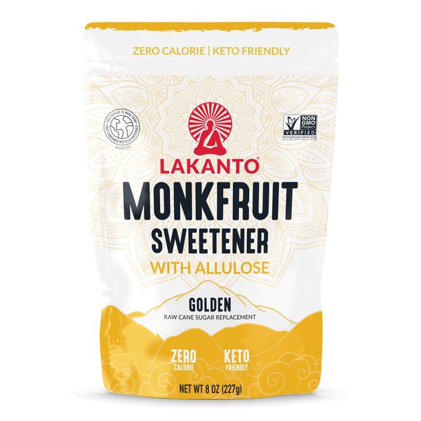 Lakanto Golden Monk Fruit Sweetener with Allulose - Raw Cane Sugar Substitute, Erythritol Free, Gluten Free, Vegan, Keto Friendly, Sugar Replacement (Golden - 8 oz - Pack of 1)