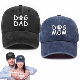Eowppue 2 PCS Mom and Dad Hats for Women Men,Men's Dog Dad Washed Adjustable Baseball Cap Premium Mom and Dad Hats - Superior Cotton Baseball Caps Embroidered with Dog Mom and Dog Dad White