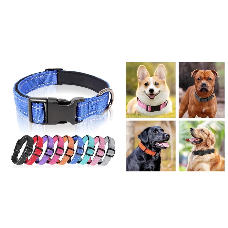 Strong Bright Reflective Dog Puppy Collar, Soft Padded Lightweight, Fully