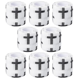 8 Pack Christian Athletic Tapes, 2×1.8 in Self Adhesive Bandages Sports Wraps, Breathable Elastic Wrap Non Woven Bandage, Cross Tape for Wrist Ankle & Baseball Football, Gifts for Gymnastics(White)