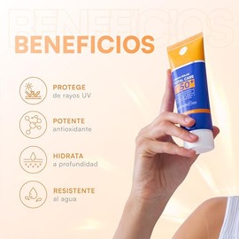 MIST JEWEL | Protector solar facial Total Care 50+ FPS Con Ácido hialurónico, Vitamina E y extracto de sábila | Proteccion rayos UVA UVB para todo tip