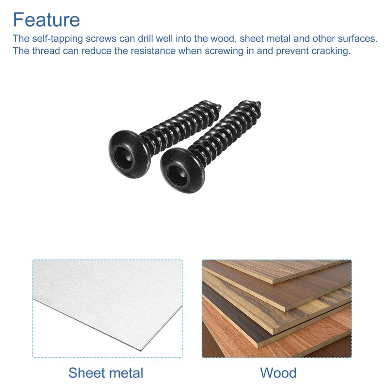 sourcing map Hex Socket Self Tapping Screws, M3 x 16mm