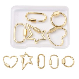 Cheriswelry 5pcs Carabiner Lock Hook Real 18K Gold Plated Star Heart Rings Screw Clasps Clips Decorative Charms for Jewellery Necklace Keyrings Making