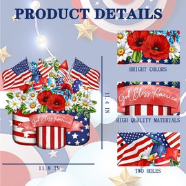 4th of July Decorations Welcome Wreath for Front Door, Independence Day Door Wood Sign, Wooden Wreath Memorial Day Patriotic Stars American Hanger Welcome for Decorations Home Veterans Office