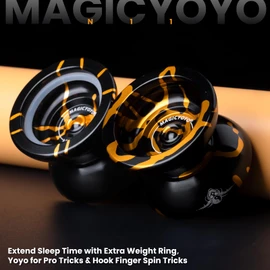 MAGICYOYO N11 Professional Unresponsive Yoyo N11 Dual Purpose Alloy Trick YoYo Ball (Black with Golden) with Bag, Glove, 12 Yoyo Strings and Responsive Bearing Kit