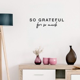 Vinyl Wall Art Decal - So Grateful for So Much - 8.5" x 30" - Trendy Cursive Inspirational Gratitude Life Quote for Home Bedroom Living Room Office School Classroom Decoration Sticker