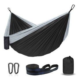 ERUW CozyHoliv Camping Hammock, Single Portable Parachute Hammocks for Outdoor Hiking Travel Backpacking - 210D Nylon Hammock Swing for Backyard & Garden 55''W108''L (Black/Grey - Single)