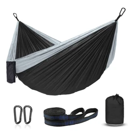 ERUW CozyHoliv Camping Hammock, Single Portable Parachute Hammocks for Outdoor Hiking Travel Backpacking - 210D Nylon Hammock Swing for Backyard & Garden 55''W108''L (Black/Grey - Single)