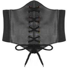 Hoerev Women's Girls’ Wide Elastic Belt Elastic Waspie Corset with Ties Waist Belt Bustiers Corsets - Black with copper button, size: m