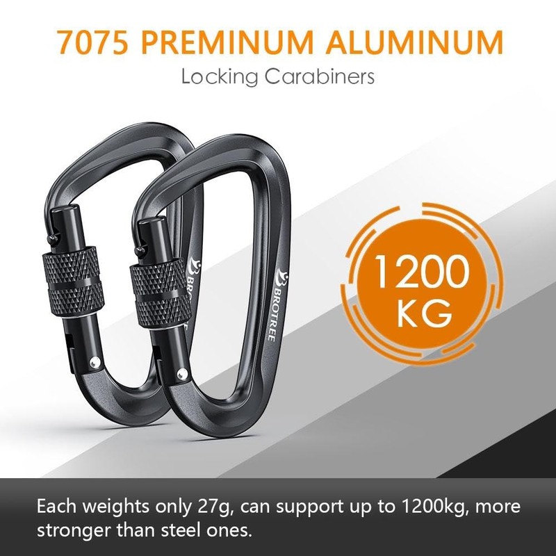 Brotree Locking Carabiner Clips 12KN (1200 kg) Heavy Duty Carabiners
