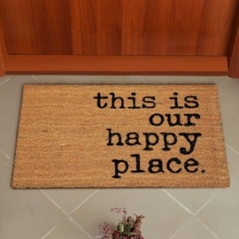 This is Our Happy Place Doormat | 18x30 Inch Natural Coir Entry Mat with Black Text | Perfect for Indoor & Outdoor Use