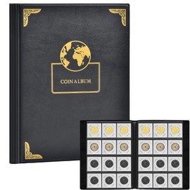 120 Pockets Coin Flip Holder Albums, 2x2 inches Coin Storage Books for Coin Cardboard Collection Holders, Collection Book Sleeves Supplies for Collectors- Black Earth (Coin Flips not Included)