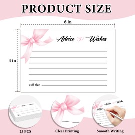 RWSEFK Pink Bow Advice and Wishes Cards for the New Mr and Mrs, Wedding, Bridal Shower, Baby Shower, Graduation, Party Decorations, 25 PCS 4x6 Inches Card-003