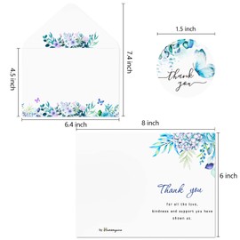 50 Pack Funeral Thank You Cards with Envelopes, Stickers & Message Inside, 4×6 in Watercolor Flowers Butterflies Bereavement Sympathy Thank You Cards for Funeral Family Friends Loved Ones Celebration of Life