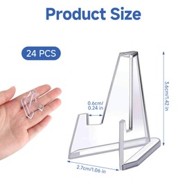 Arvoni Pack of 24 Acrylic Card Stands, Mini Stand, Coin Holder, Acrylic Stand, Transparent Card Stand, Acrylic Easel for Cards, for Displaying Coins, Pocket Watches, Medals