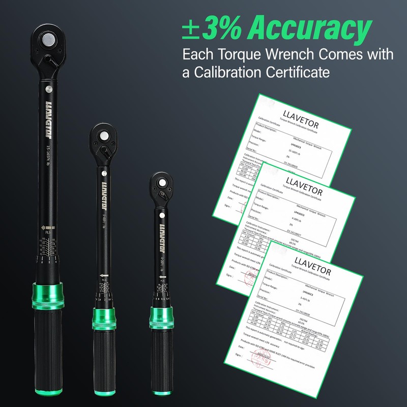 1/4 & 1/2 & 3/8 Drive Torque Wrench, 3PCS Torque