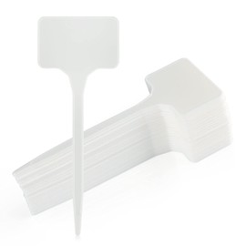 KINGLAKE GARDEN Large Plastic Plant Labels 6 Inch 50 Pack White Sturdy Extra Large T-Style Plastic Plant Labels for Flower beds,Plant pots
