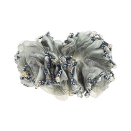 Ladies Girls Chiffon Beaded Floral Elastic Tie (No Flower Grey)