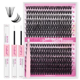 FADLASH Lash Extension Kit 50D+60D Lash Clusters D Curl Lash Cluster Kit DIY Eyelash Extension Kit with Lash Bond and Seal Lash Tweezer Cluster Lashes (Kit, 50D+60D-07D-Mix10-18)